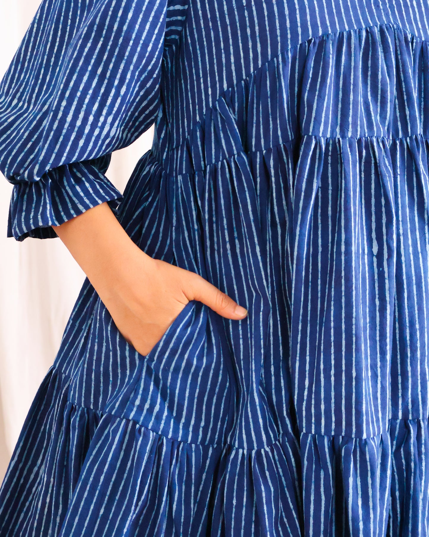Kira Indigo Dabu HandBlock Print Tiered Short Dress