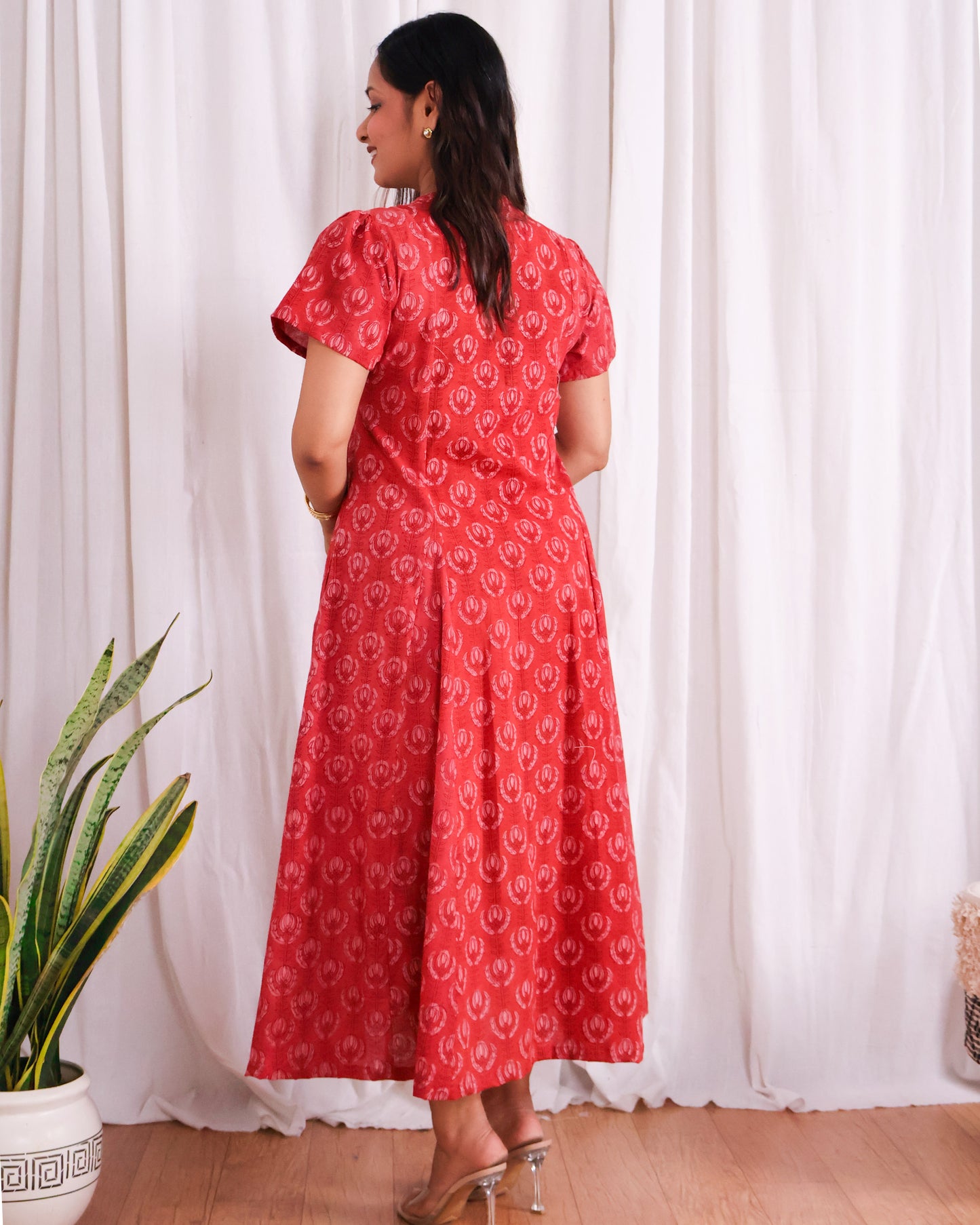 Eleanor Red Handblock Print Wrap Dress