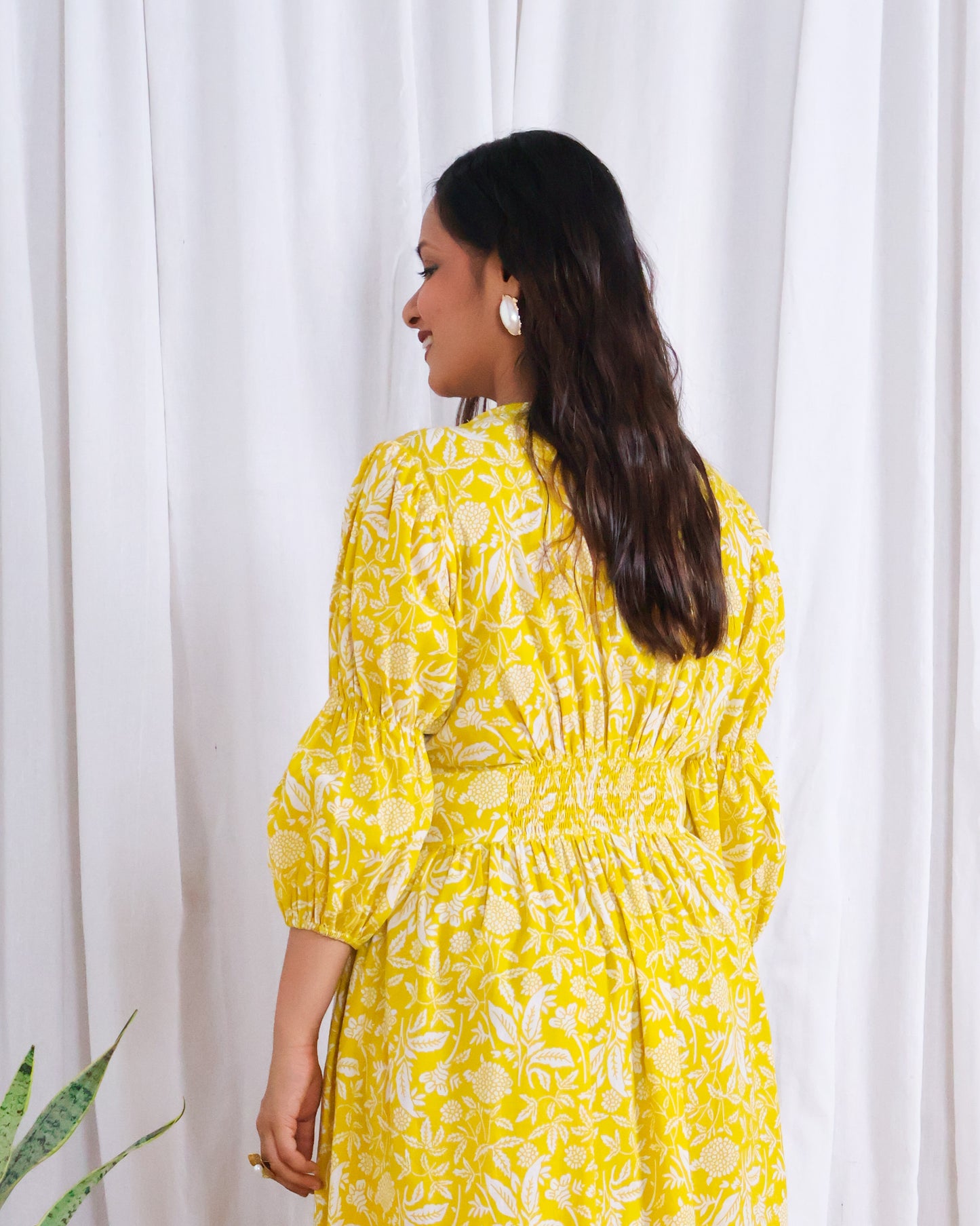 Ivy Yellow Fit-and-Flare Cotton Midi Dress