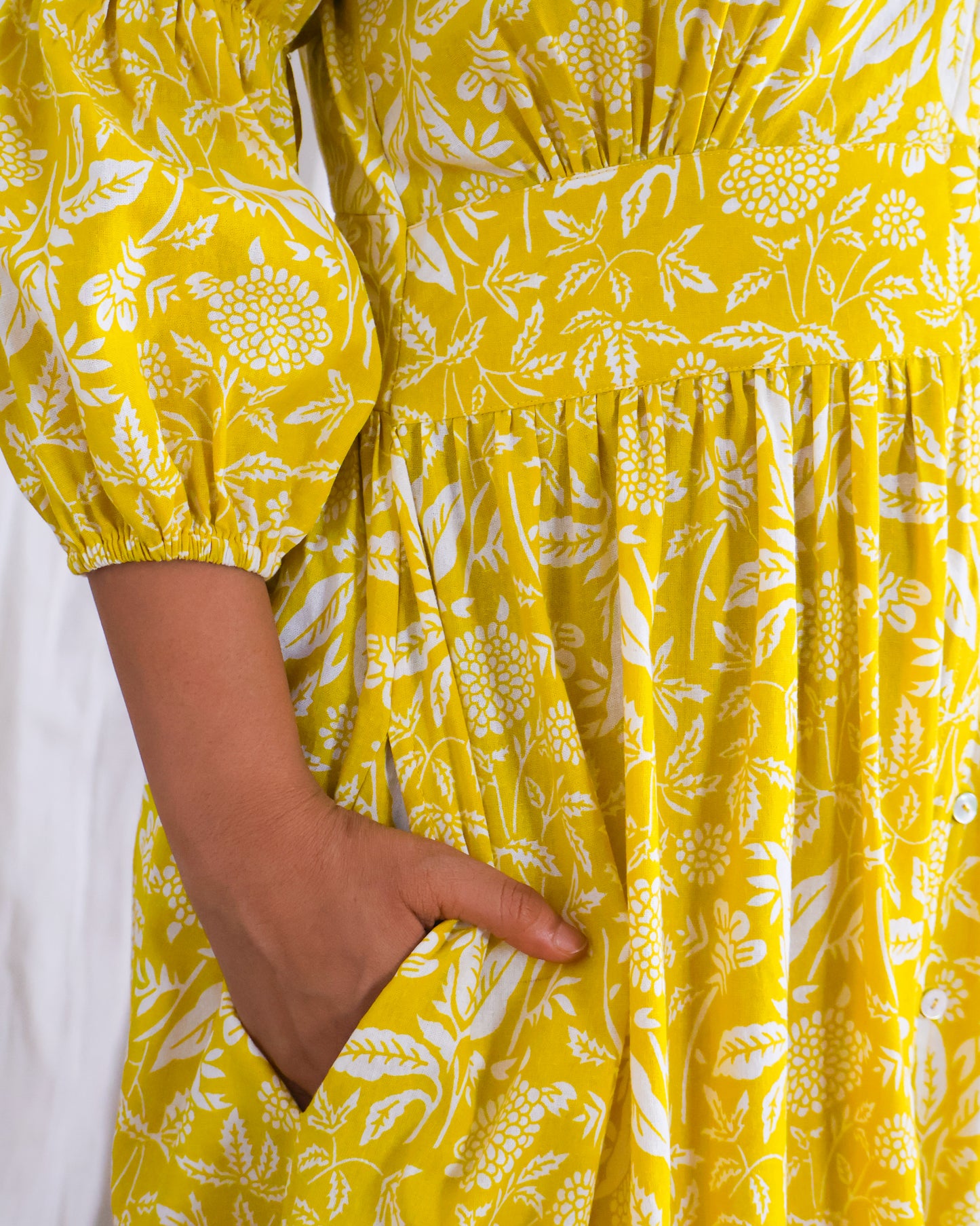 Ivy Yellow Fit-and-Flare Cotton Midi Dress