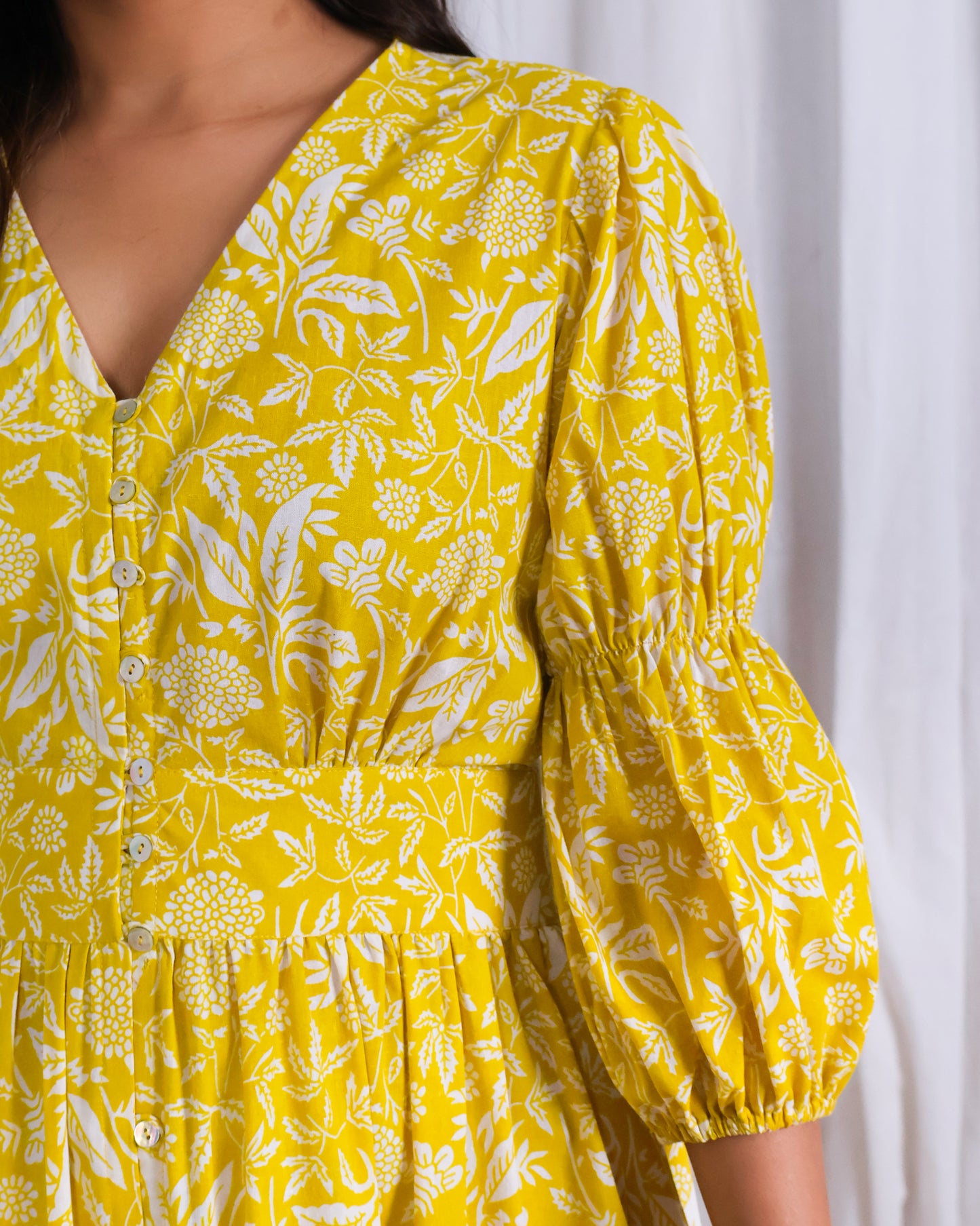 Ivy Yellow Fit-and-Flare Cotton Midi Dress