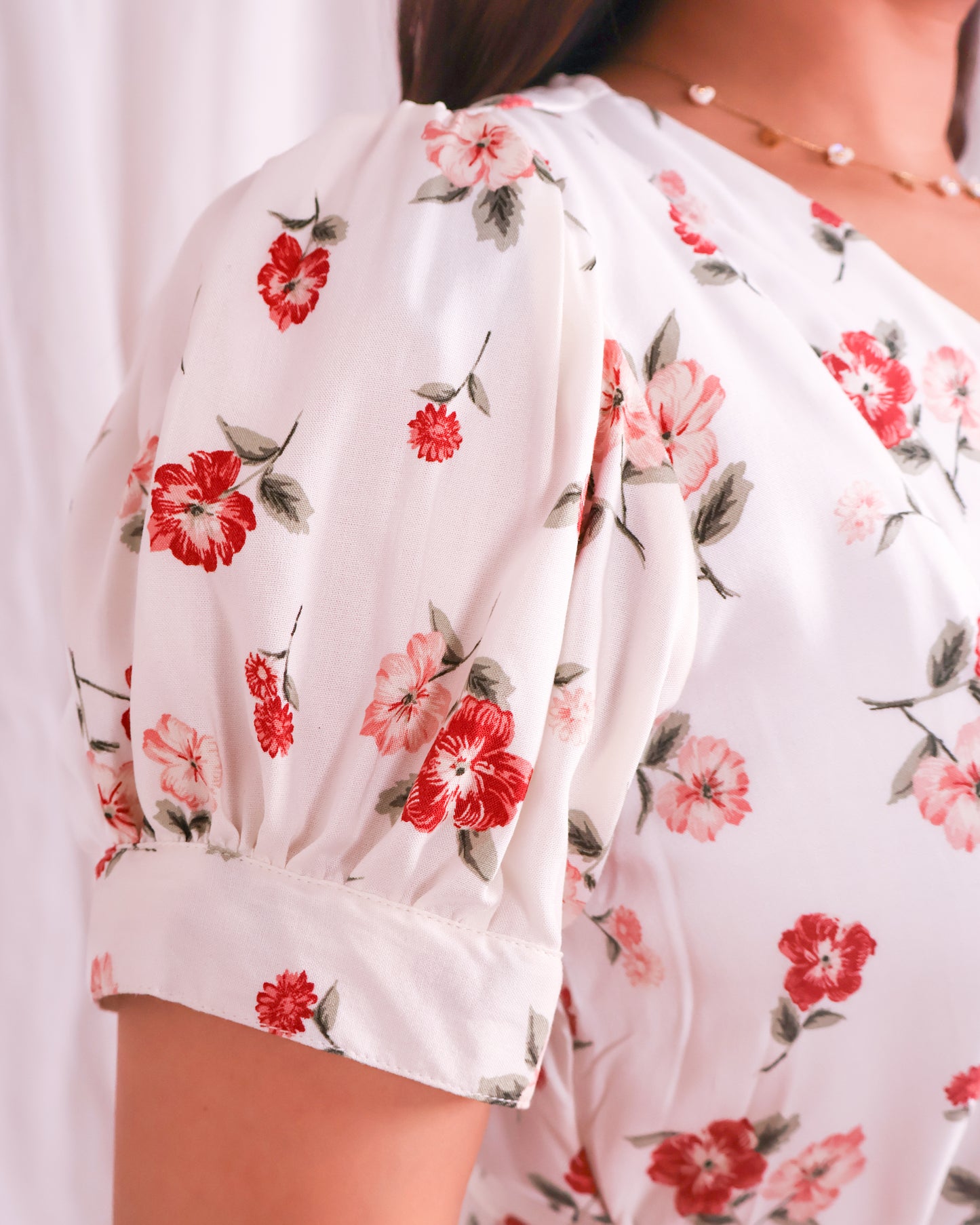 Rose White Floral Print Midi Dress
