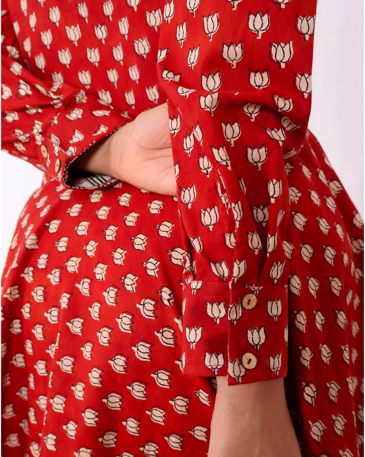 Tia Red Bagru HandBlock Print Circular Cut Short Dress