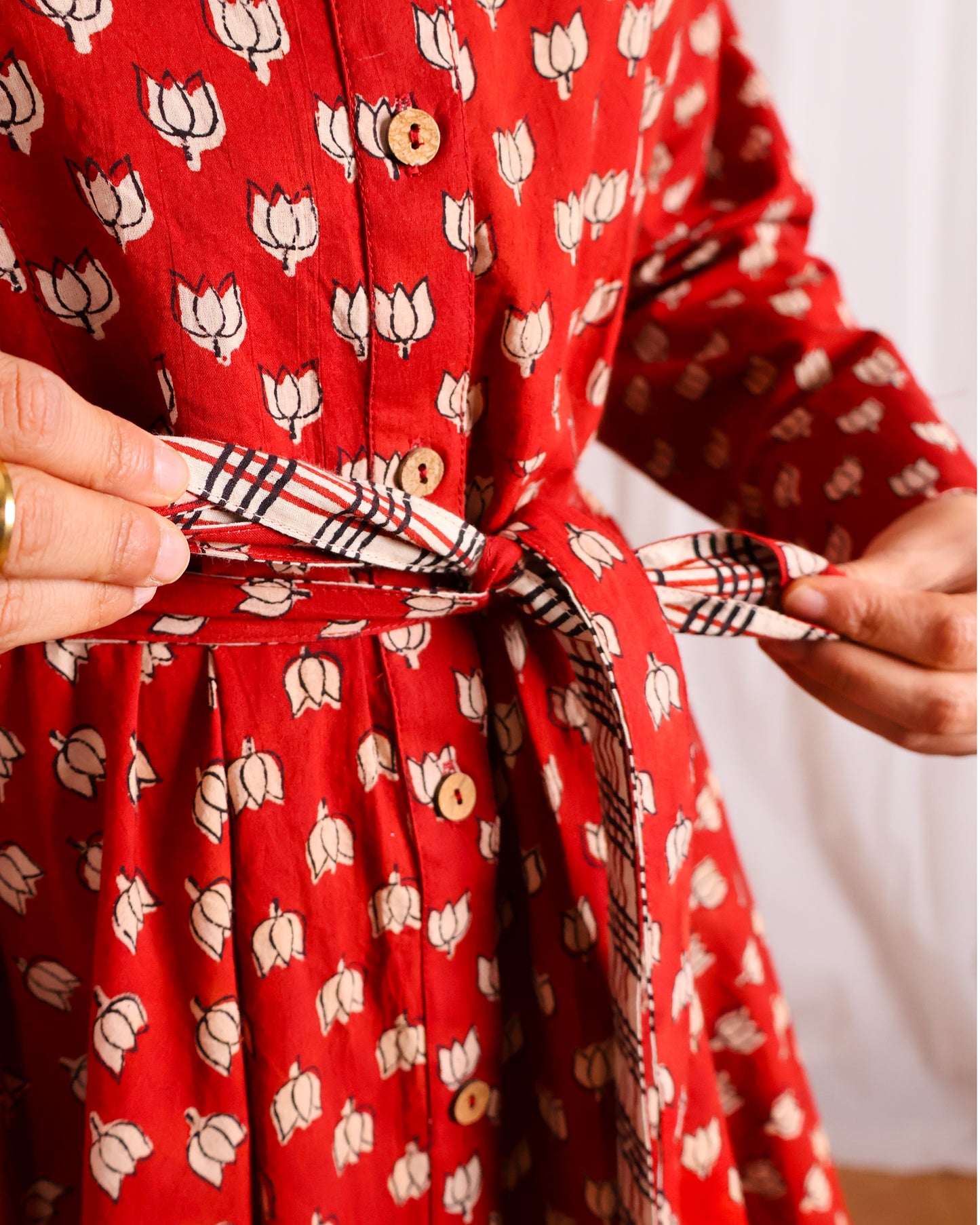 Tia Red Bagru HandBlock Print Circular Cut Short Dress