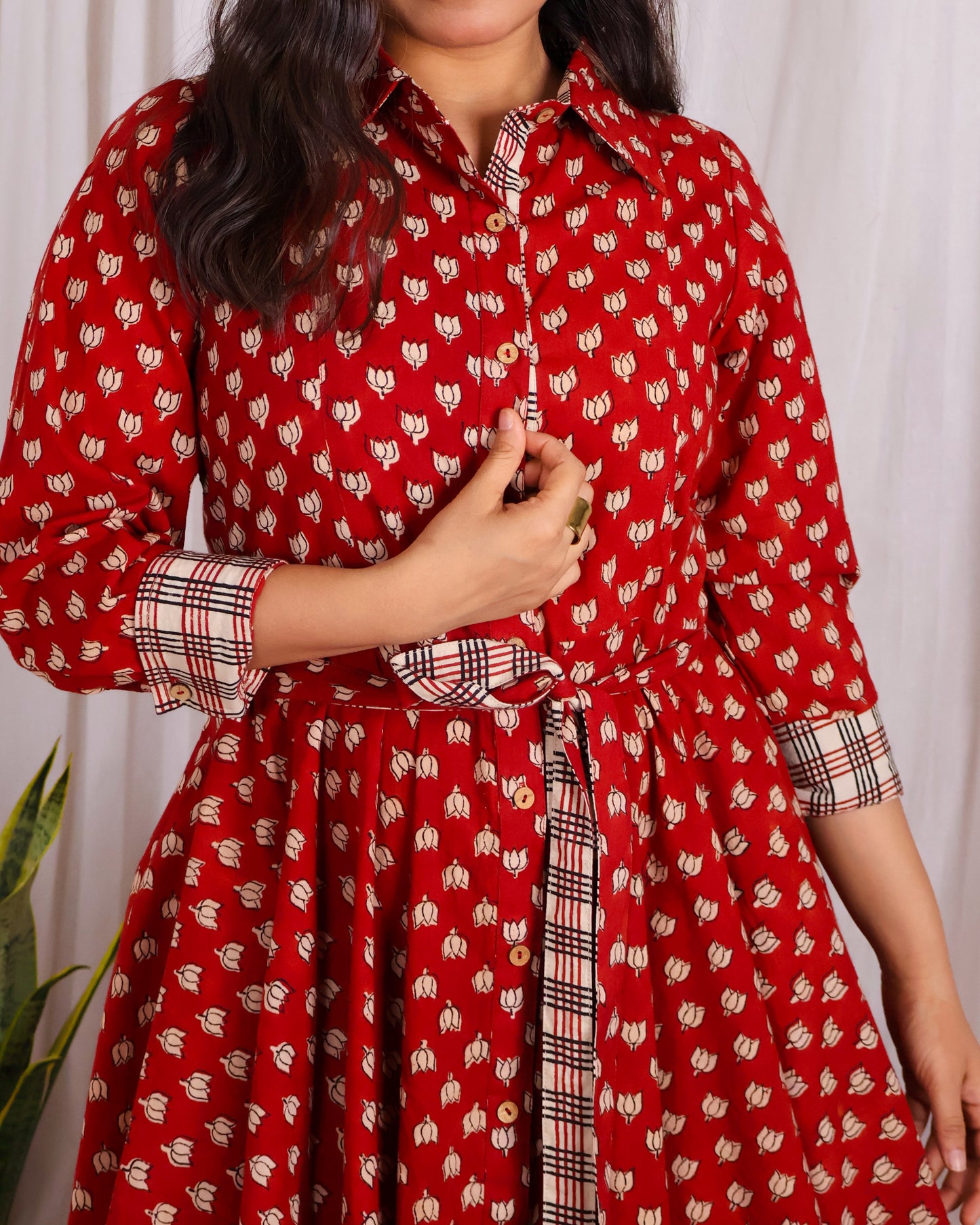 Tia Red Bagru HandBlock Print Circular Cut Short Dress
