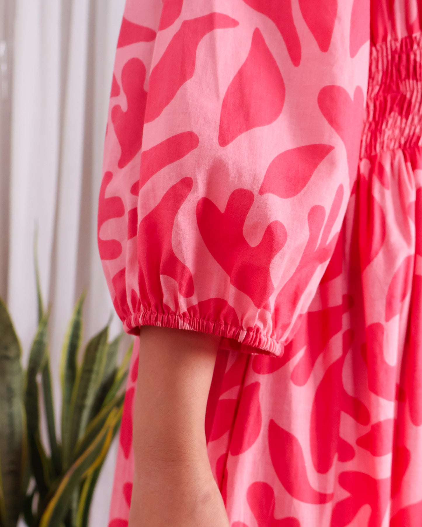 Jules Pink Cotton Tiered Midi Dress