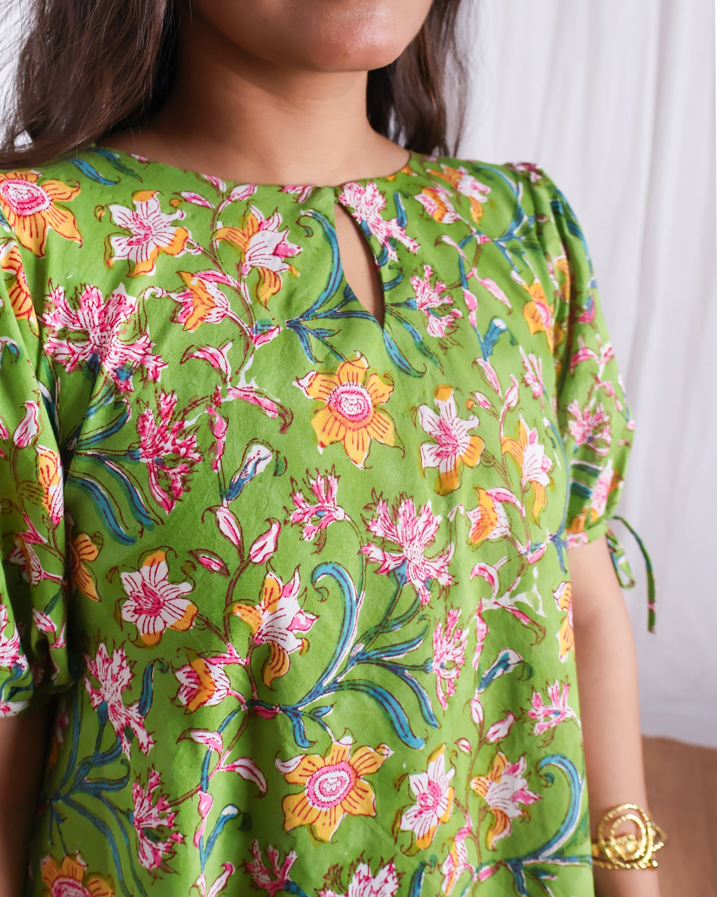 Emily Green Floral HandBlock Print Circular Cut Maxi Dress