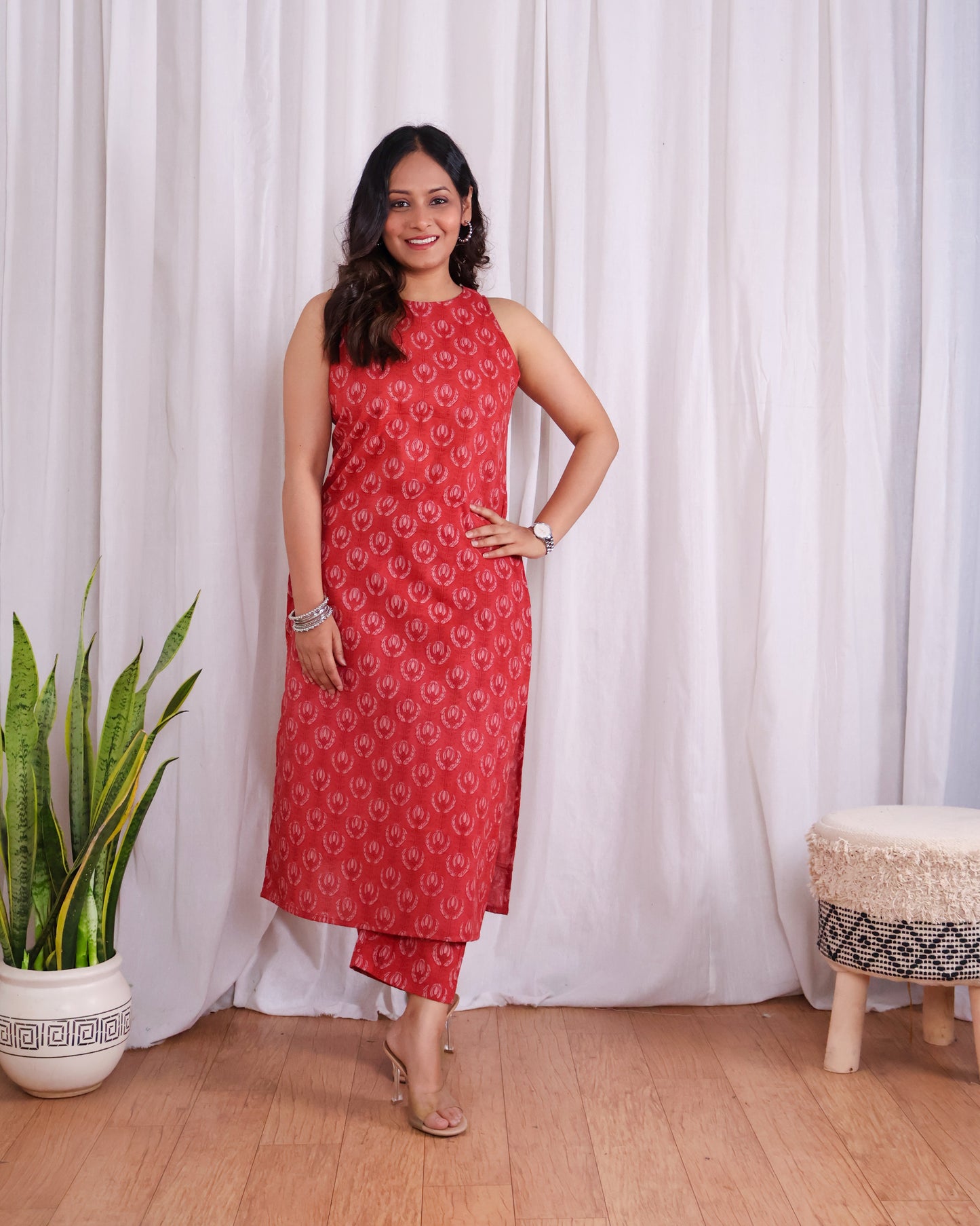 Eleanor Red Handblock Print Cotton Kurta Set