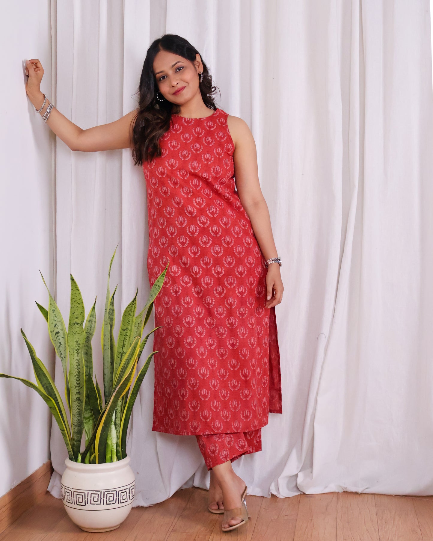 Eleanor Red Handblock Print Cotton Kurta Set