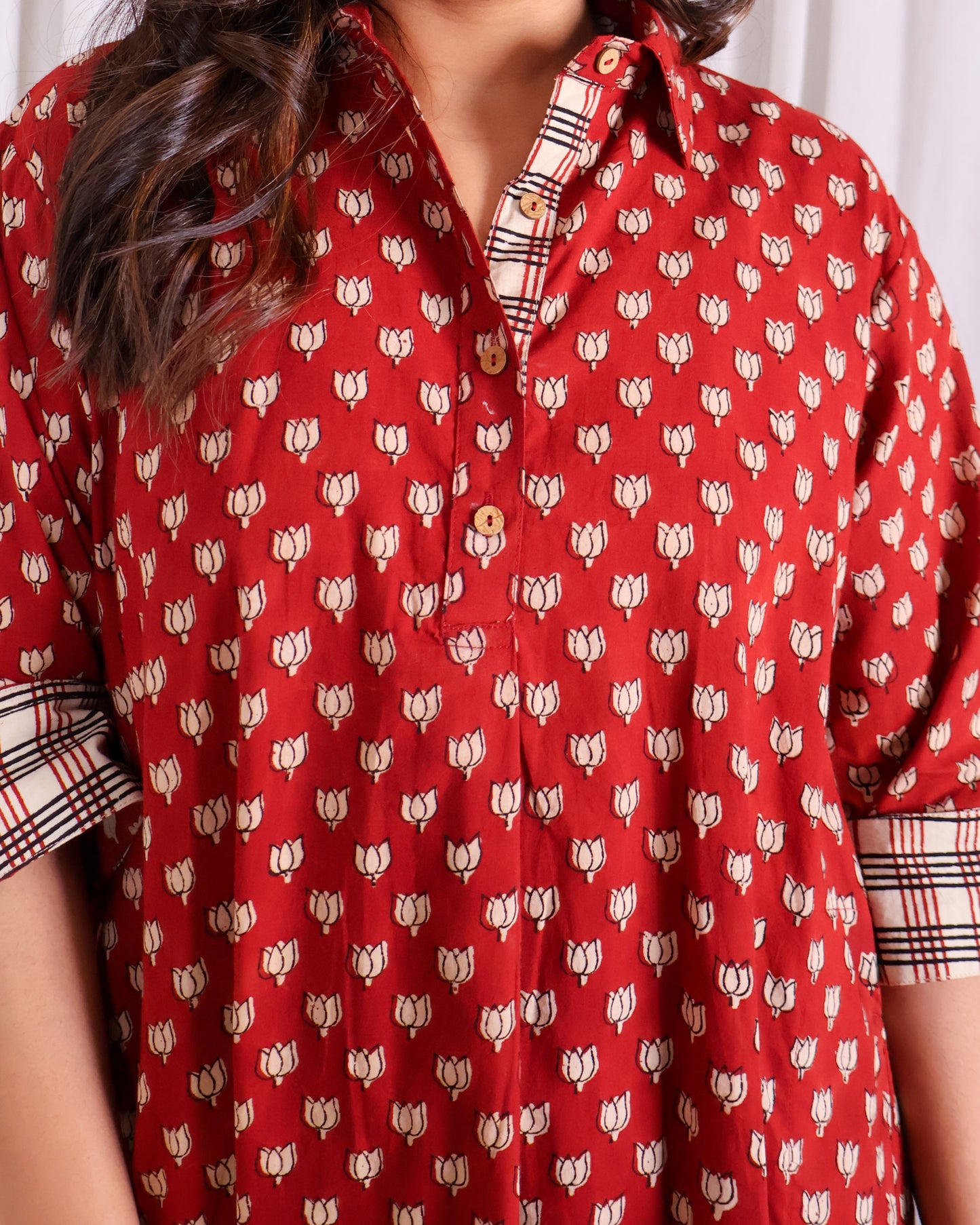 Tia Red Bagru HandBlock Print Cotton Kurta Set
