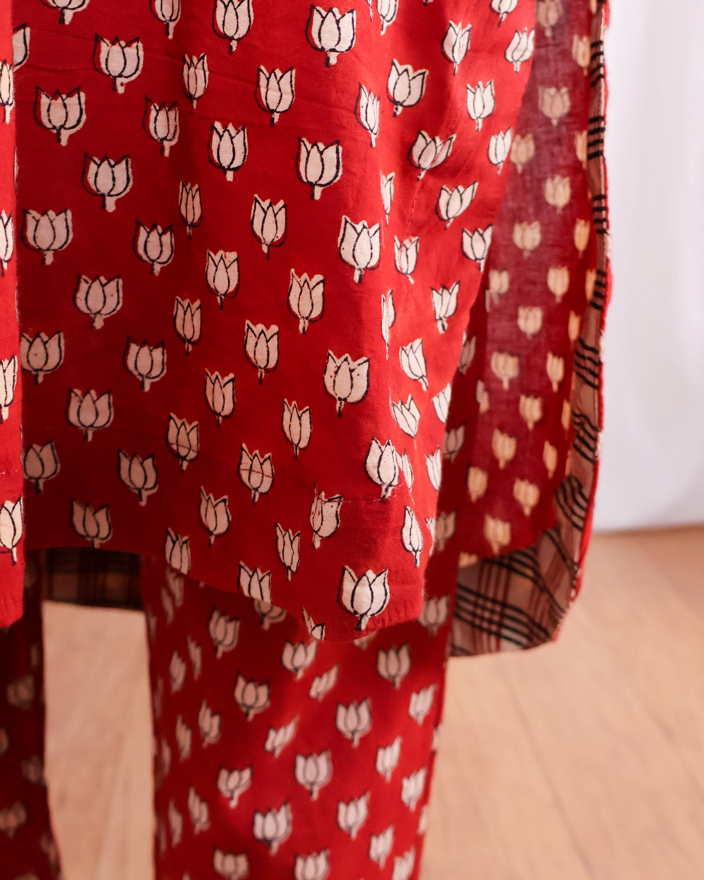Tia Red Bagru HandBlock Print Cotton Kurta Set
