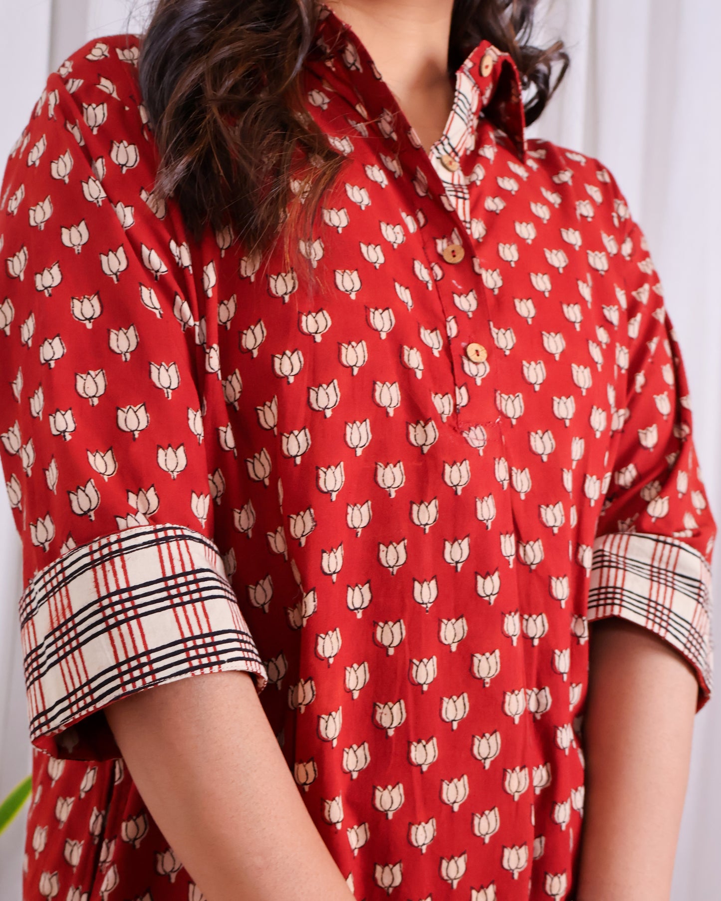 Tia Red Bagru HandBlock Print Cotton Kurta Set