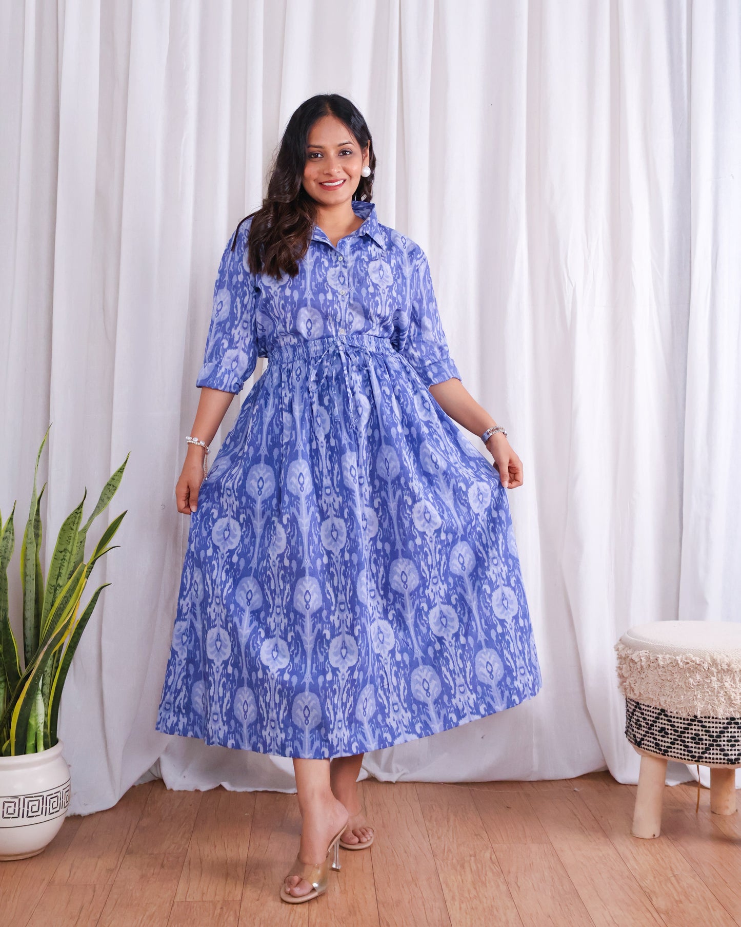 Kara Blue Cotton Shirt Skirt Set