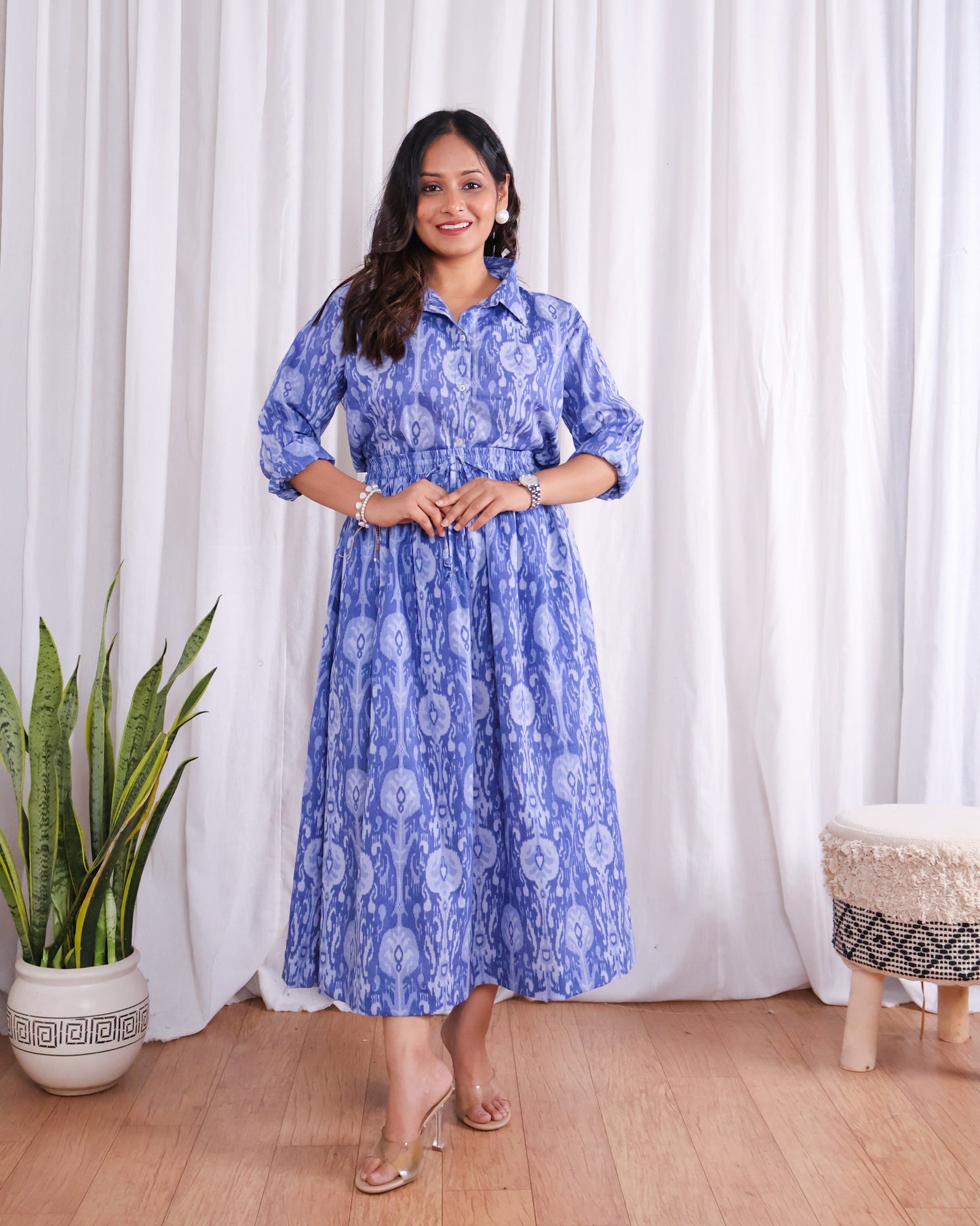 Kara Blue Cotton Shirt Skirt Set