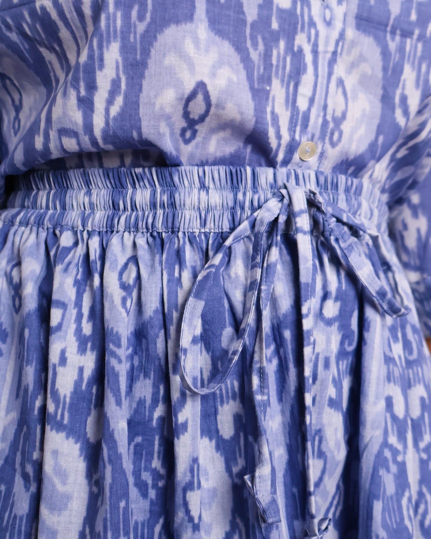 Kara Blue Cotton Shirt Skirt Set