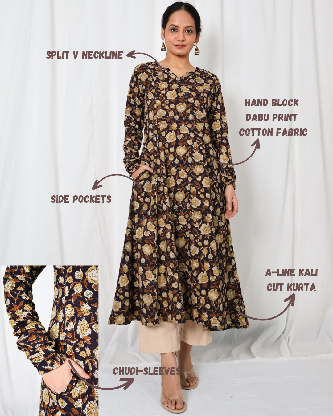 Zoya Dabu print Kali Kurta