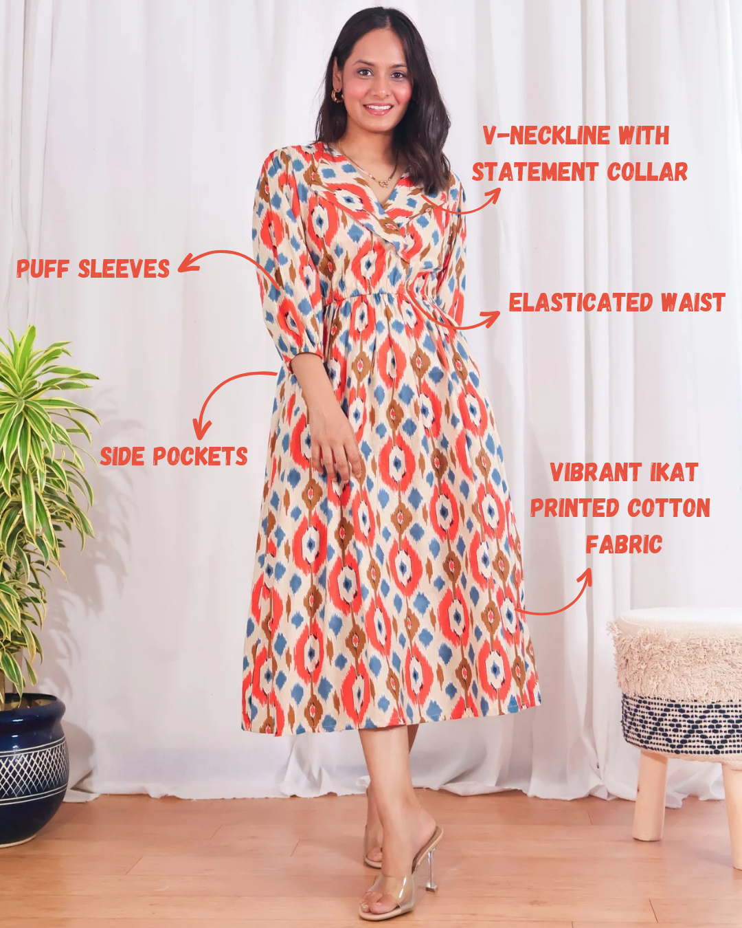 Joy Cotton Ikat Midi Dress