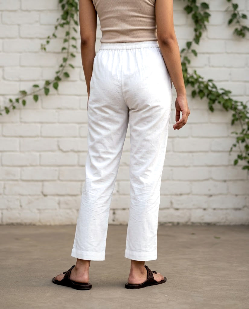 White Narrow-fit Cotton Pants
