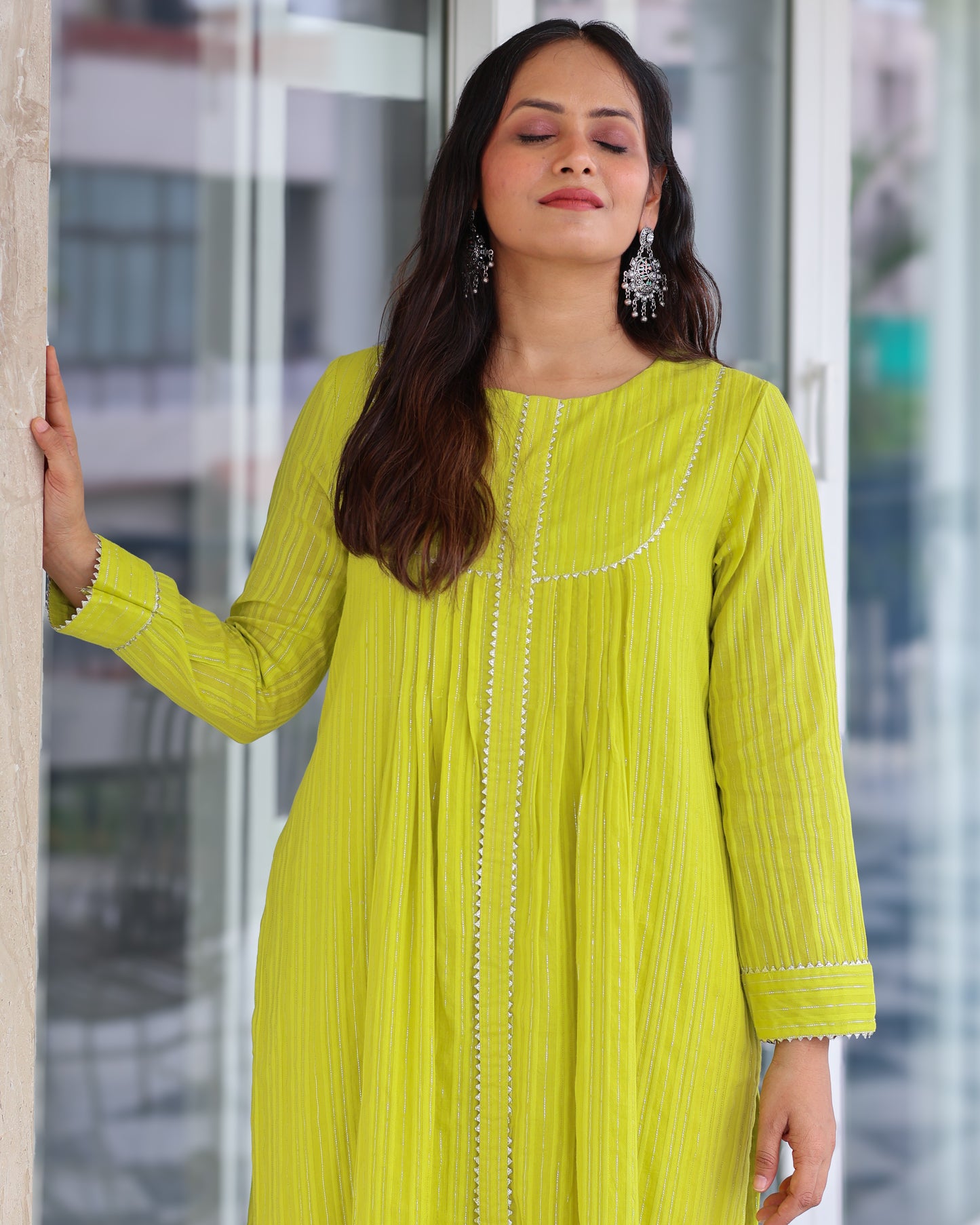 Mohini Lime Cotton Lurex Straight Kurta Set