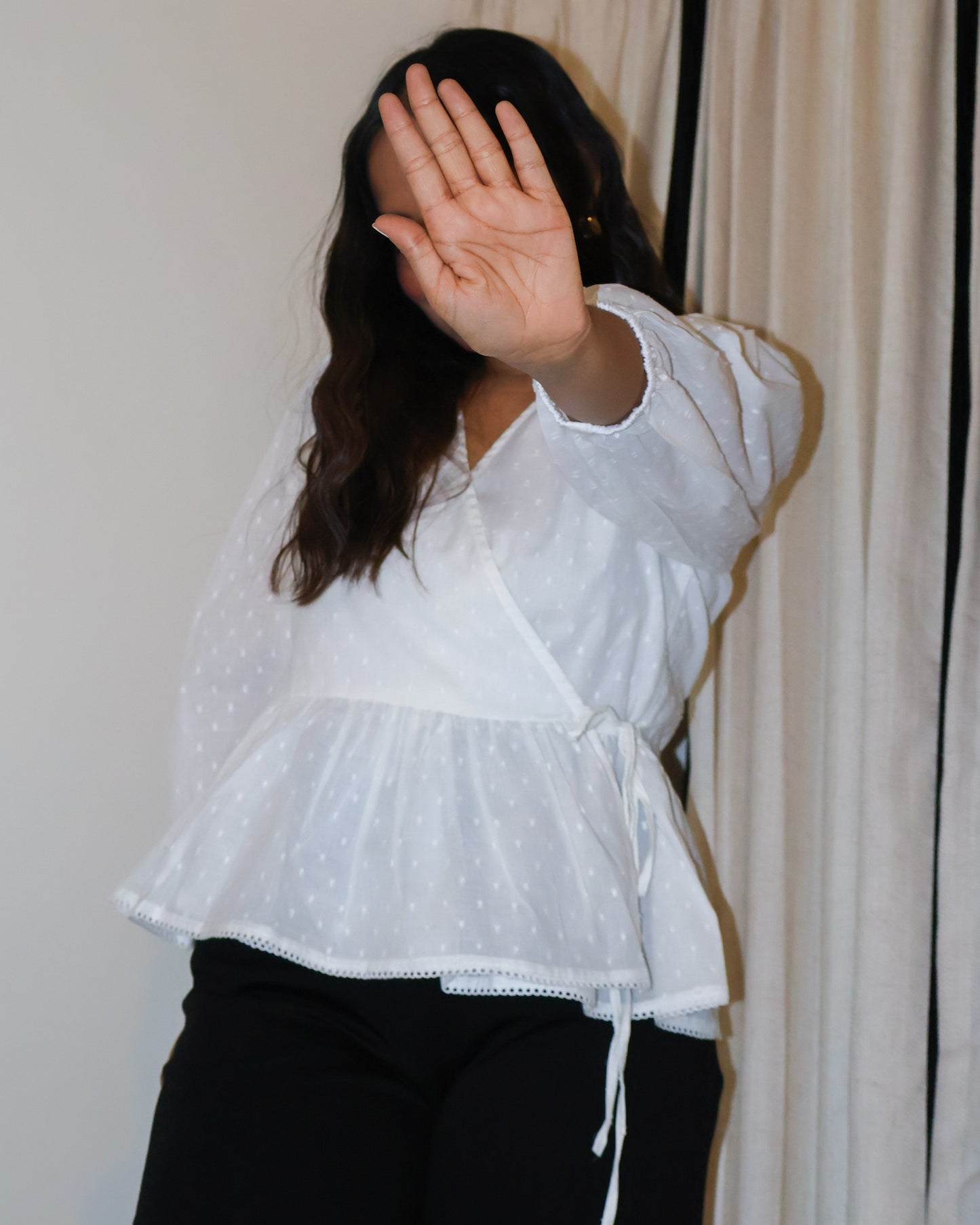Dawn Wrap-style Textured Cotton Top
