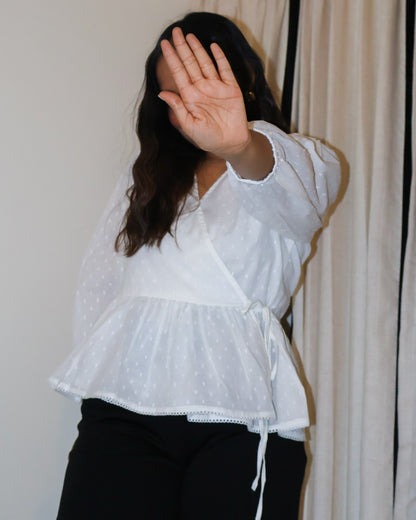 Dawn Wrap-style Textured Cotton Top
