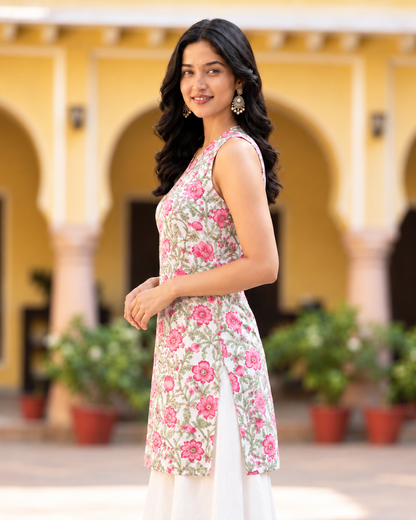 Saira Floral HandBlock Print Short Cotton Kurti