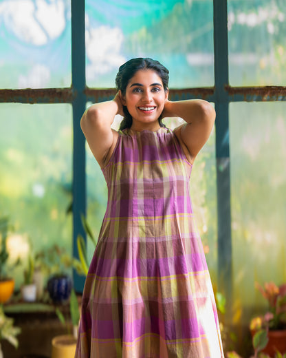 Hannah Checkered Cotton Maxi Dress