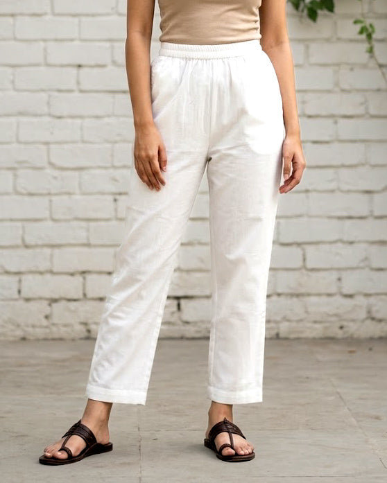 White Narrow-fit Cotton Pants