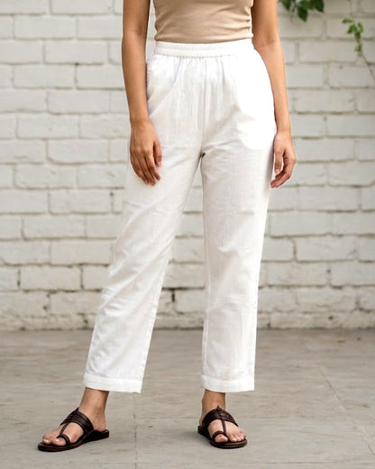White Narrow-fit Cotton Pants