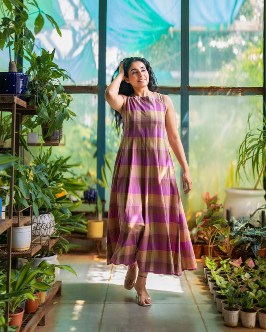 Hannah Checkered Cotton Maxi Dress
