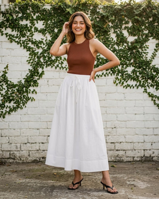 White Cotton High-Waist Skirt