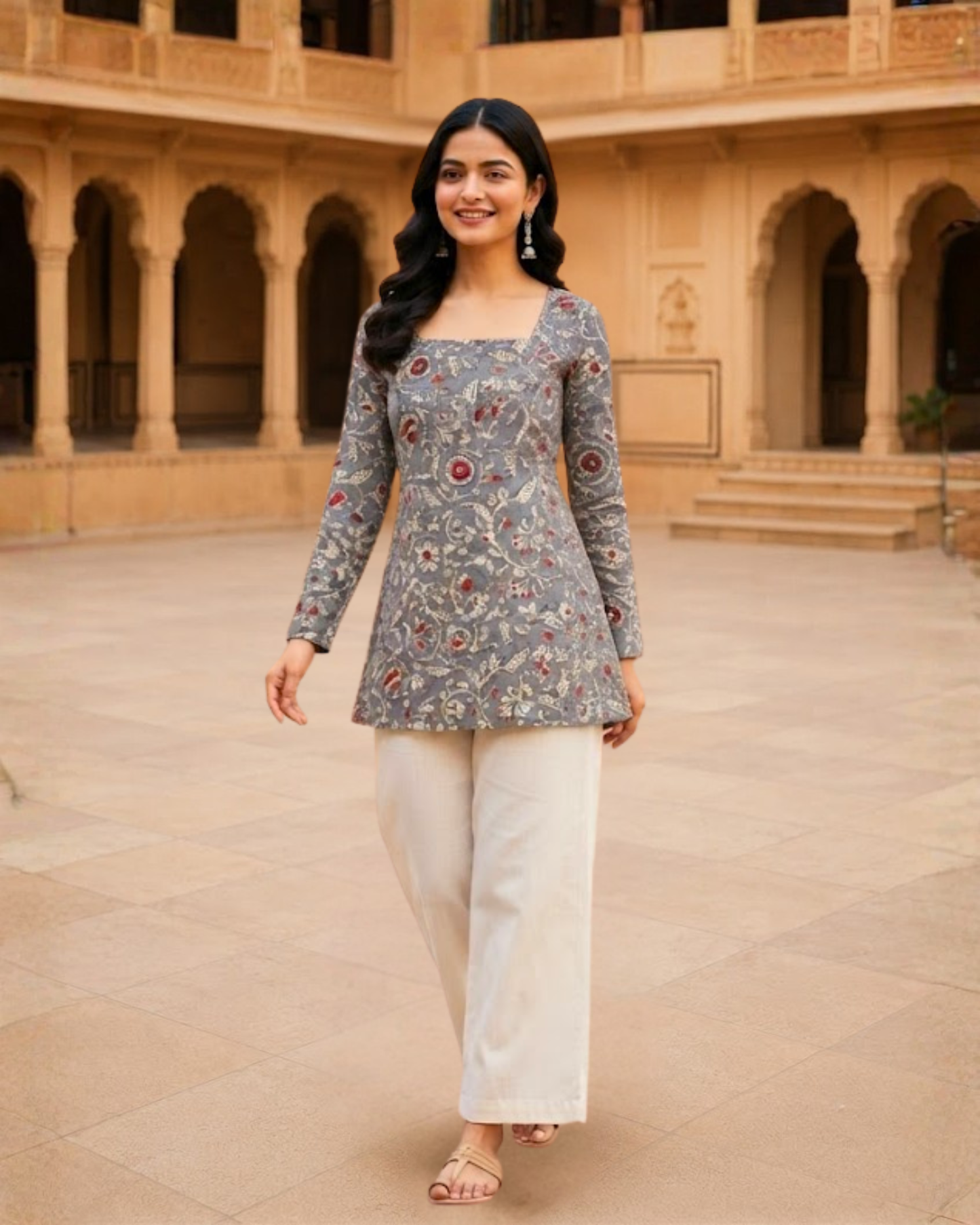 Dove Grey Corset Short Kurti