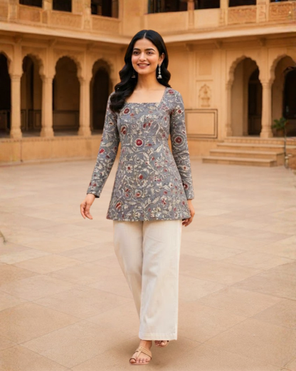 Dove Grey Corset Short Kurti
