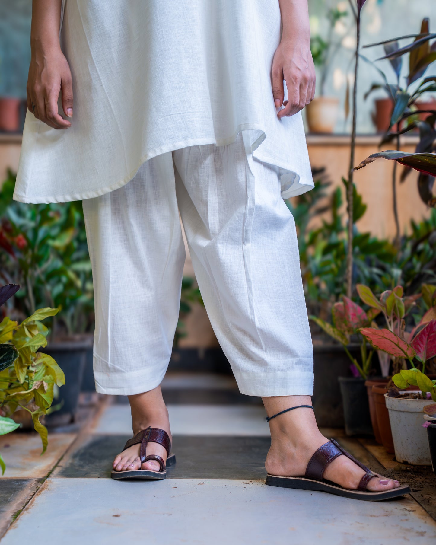 Rozana White Cotton Kurta Set with Afgani Pants