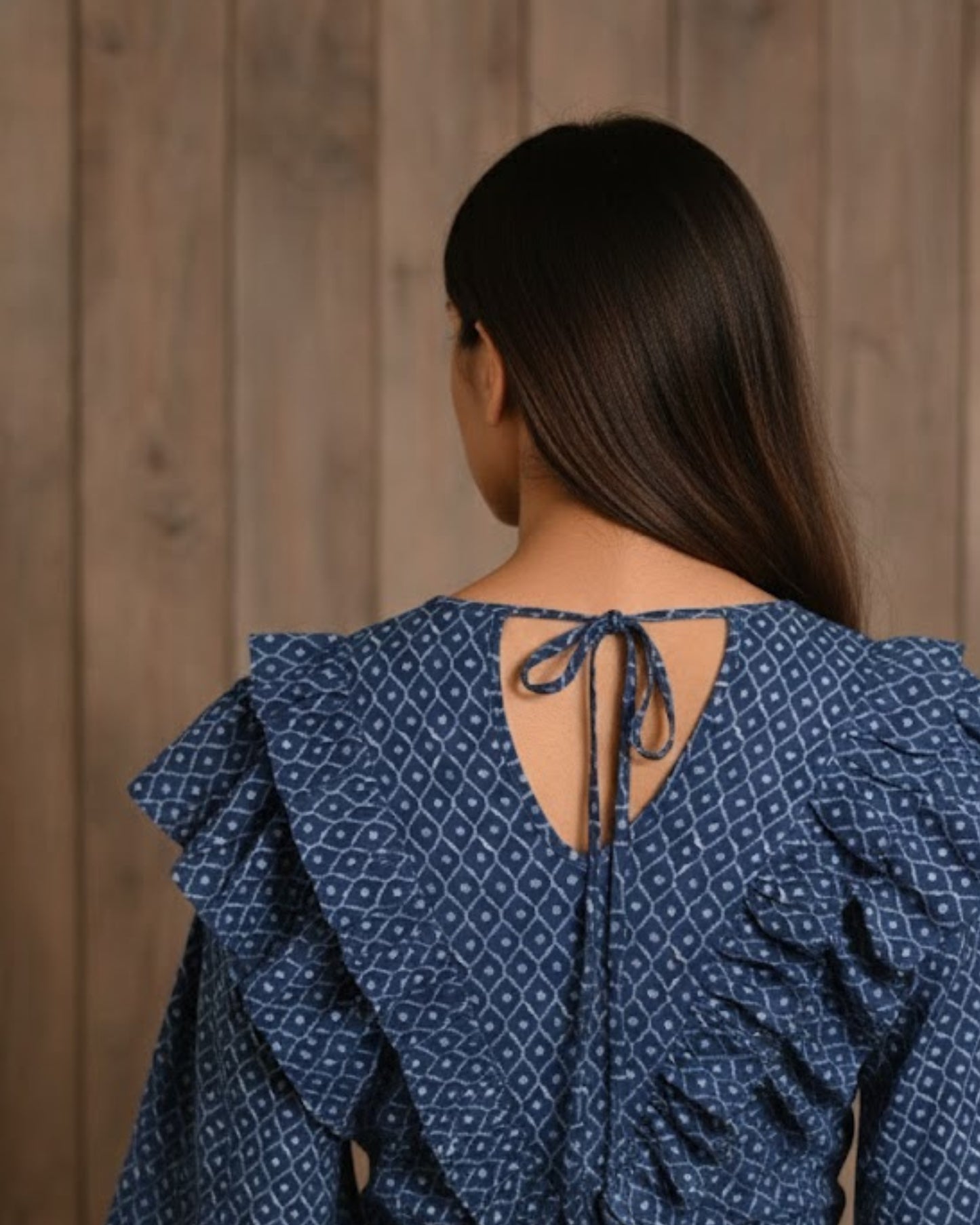 Raha Blue frilled Cotton Top