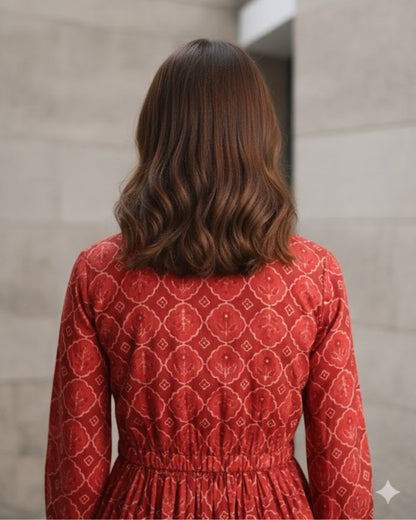 Hailey Red Fit and Flare Cotton Wrap Dress