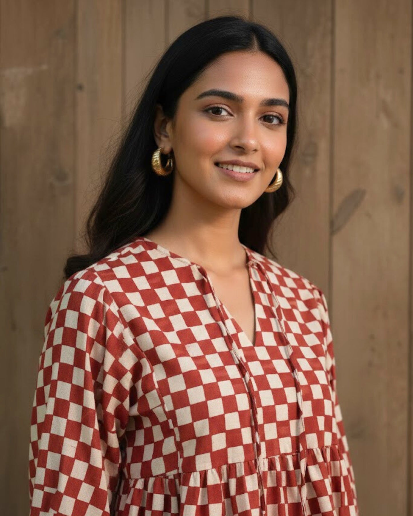 Lumi Checkered Handblock printed Cotton Top