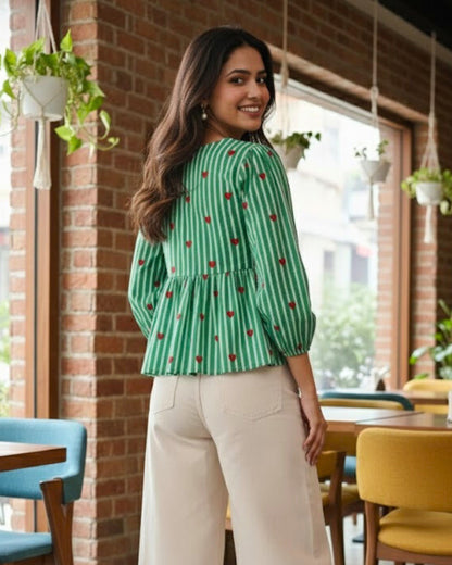 Jen Striped Peplum Cotton Top