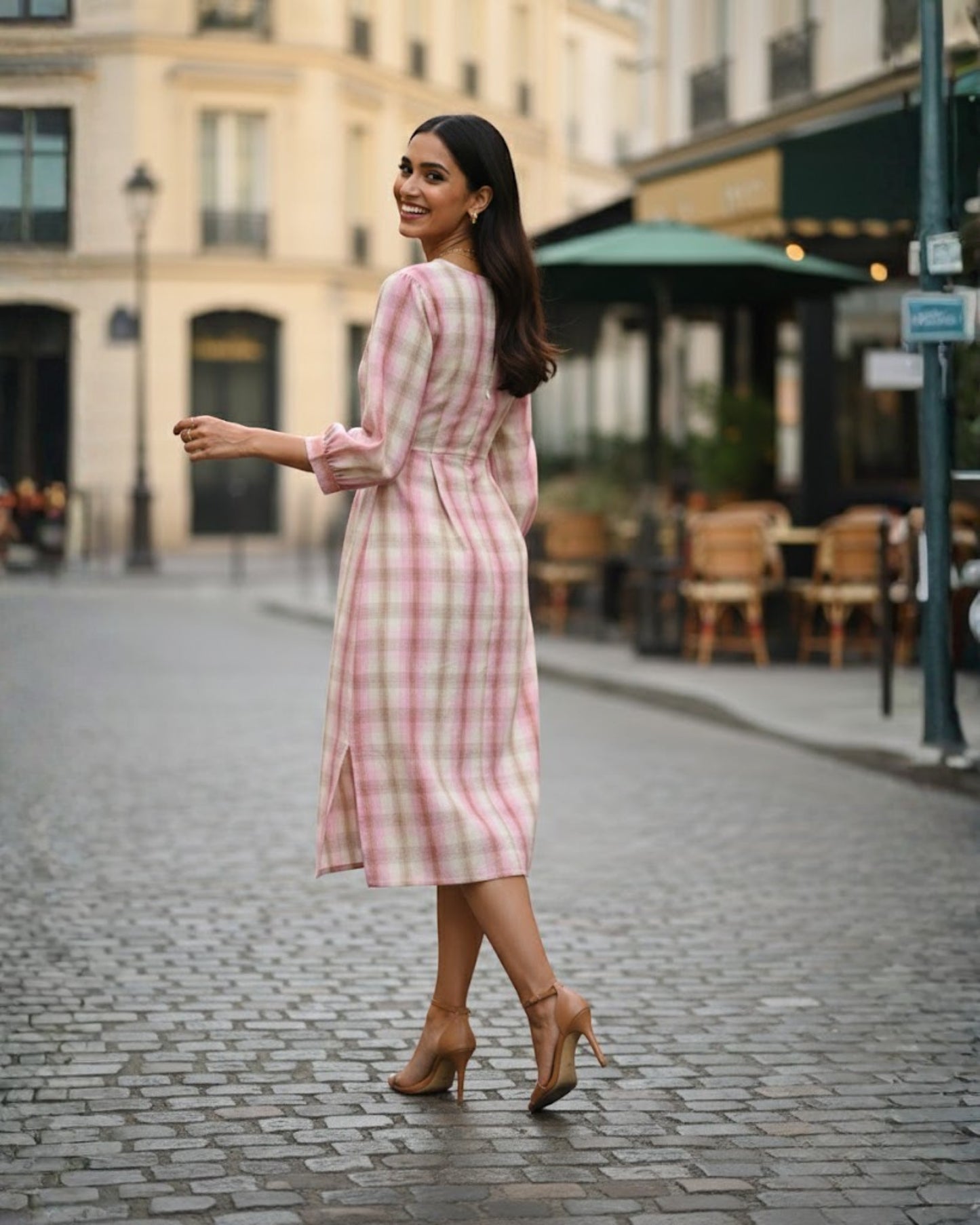 Sally Pink Cotton Midi Dress