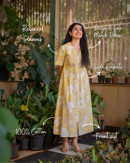 Madhubala A-line Midi Cotton Dress