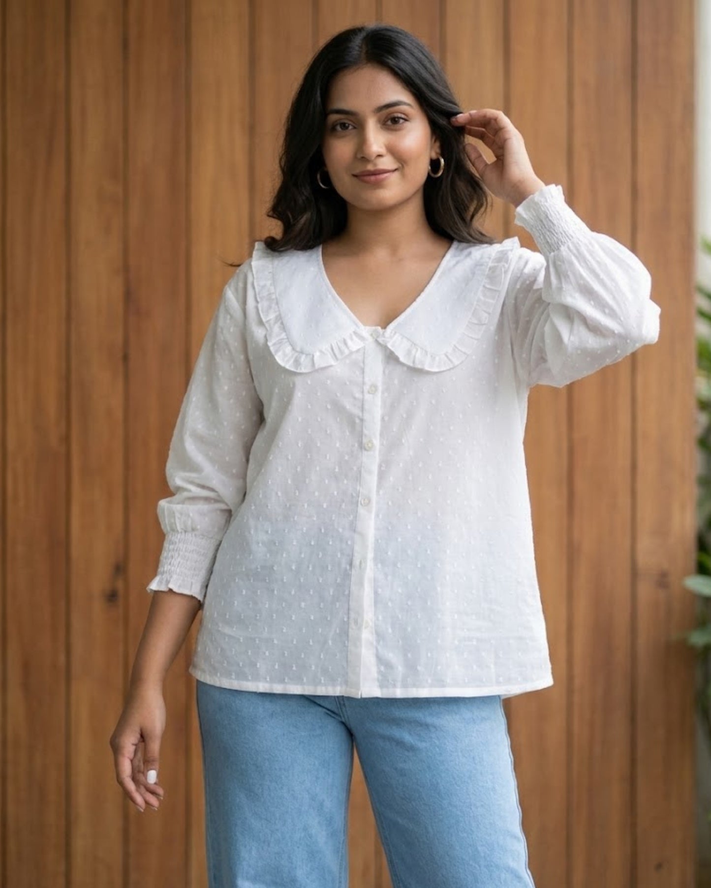 Dawn White Collared Textured Cotton Shirt