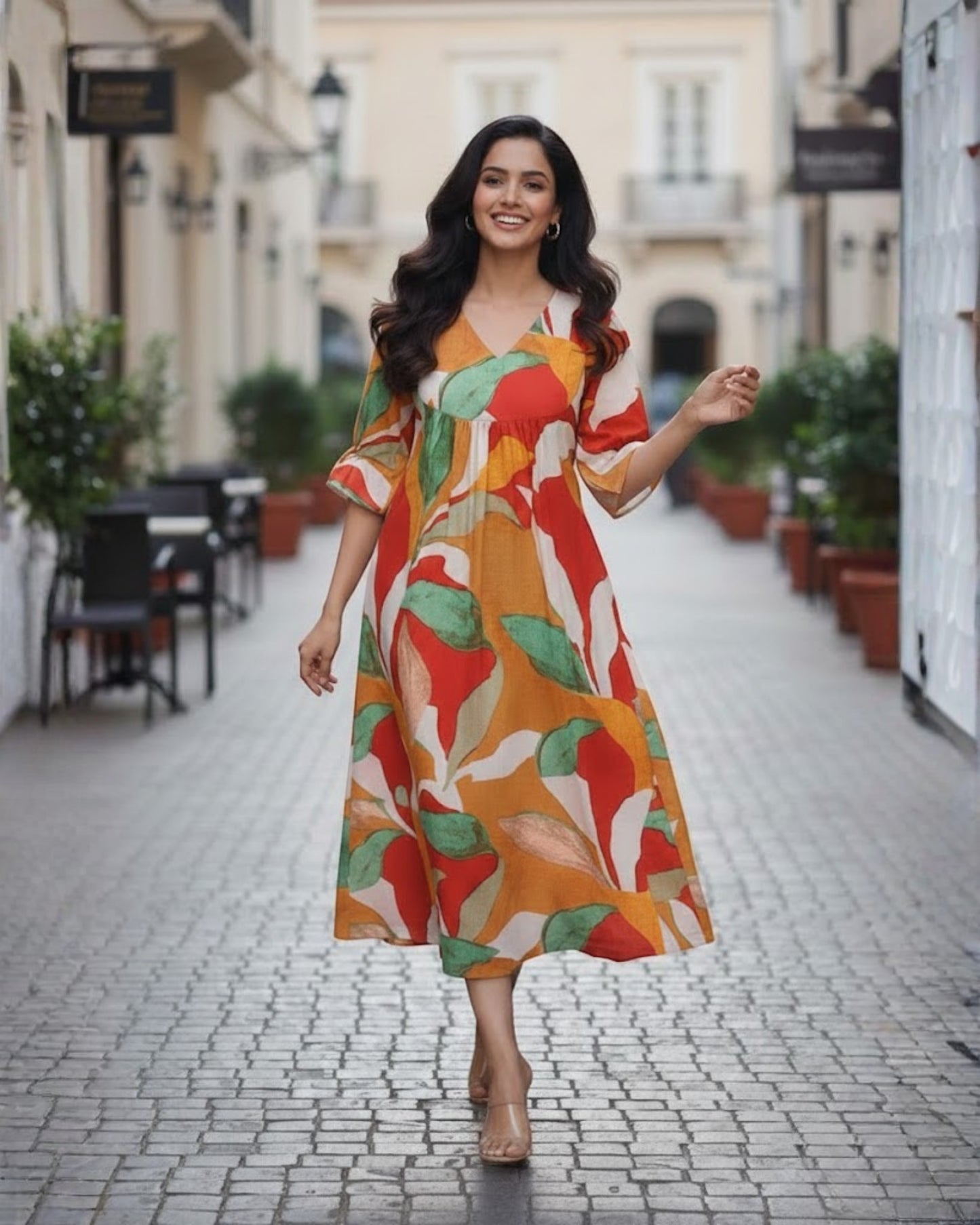 Kate Mosiac-Medley Cotton Midi Dress