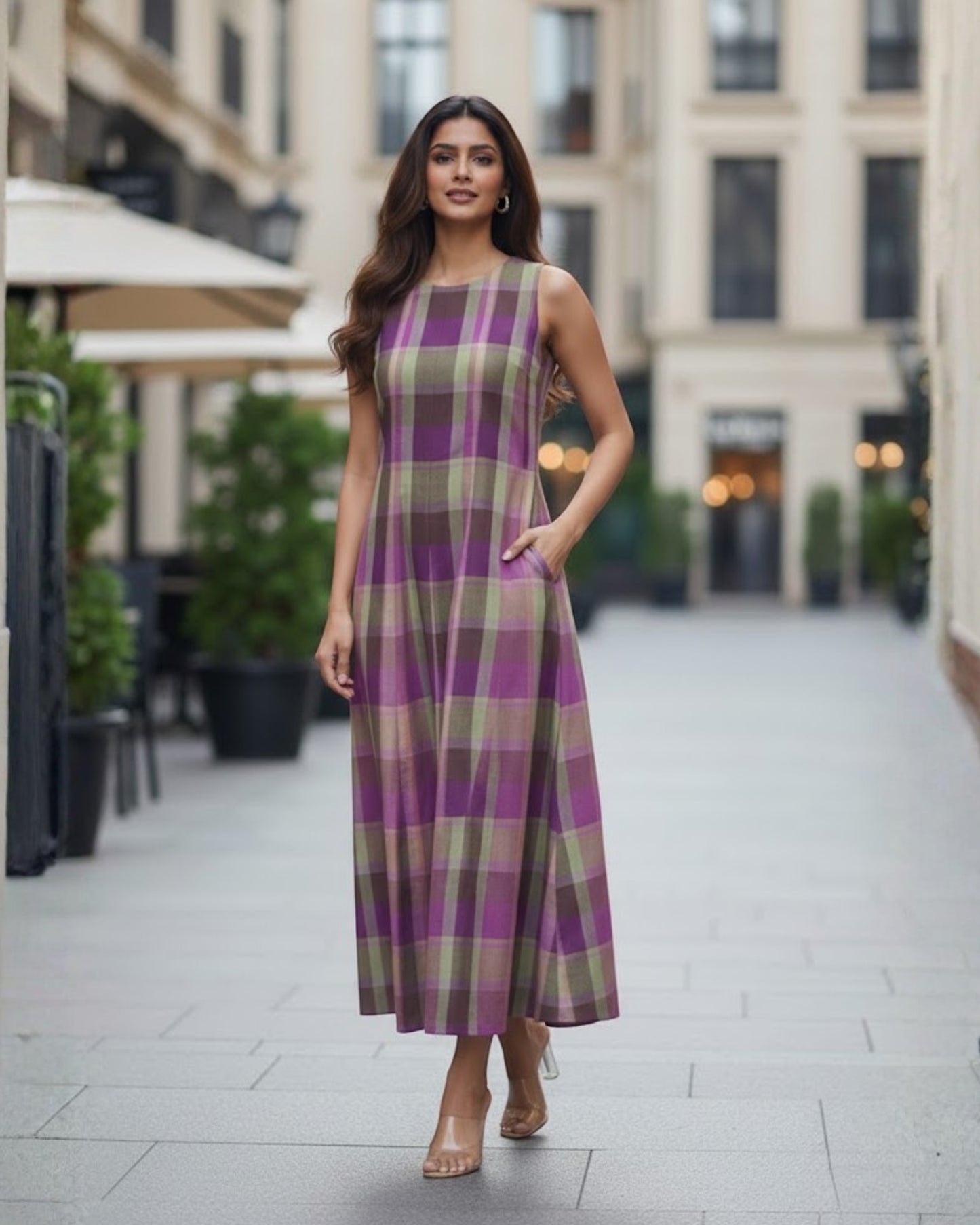 Hannah Checkered Cotton Maxi Dress