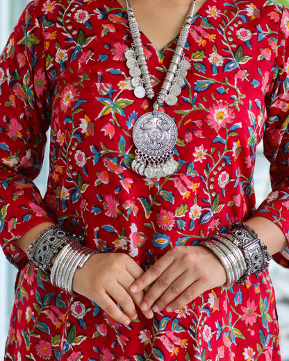 Juliet Red HandBlock Print Kurta Palazzo Set