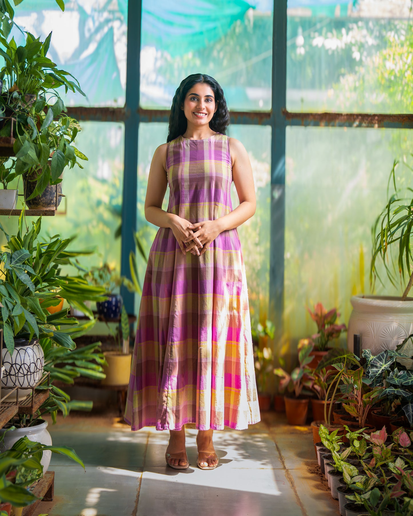 Hannah Checkered Cotton Maxi Dress