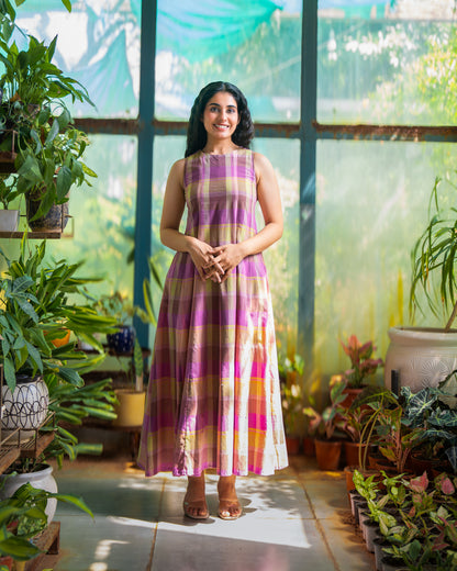 Hannah Checkered Cotton Maxi Dress