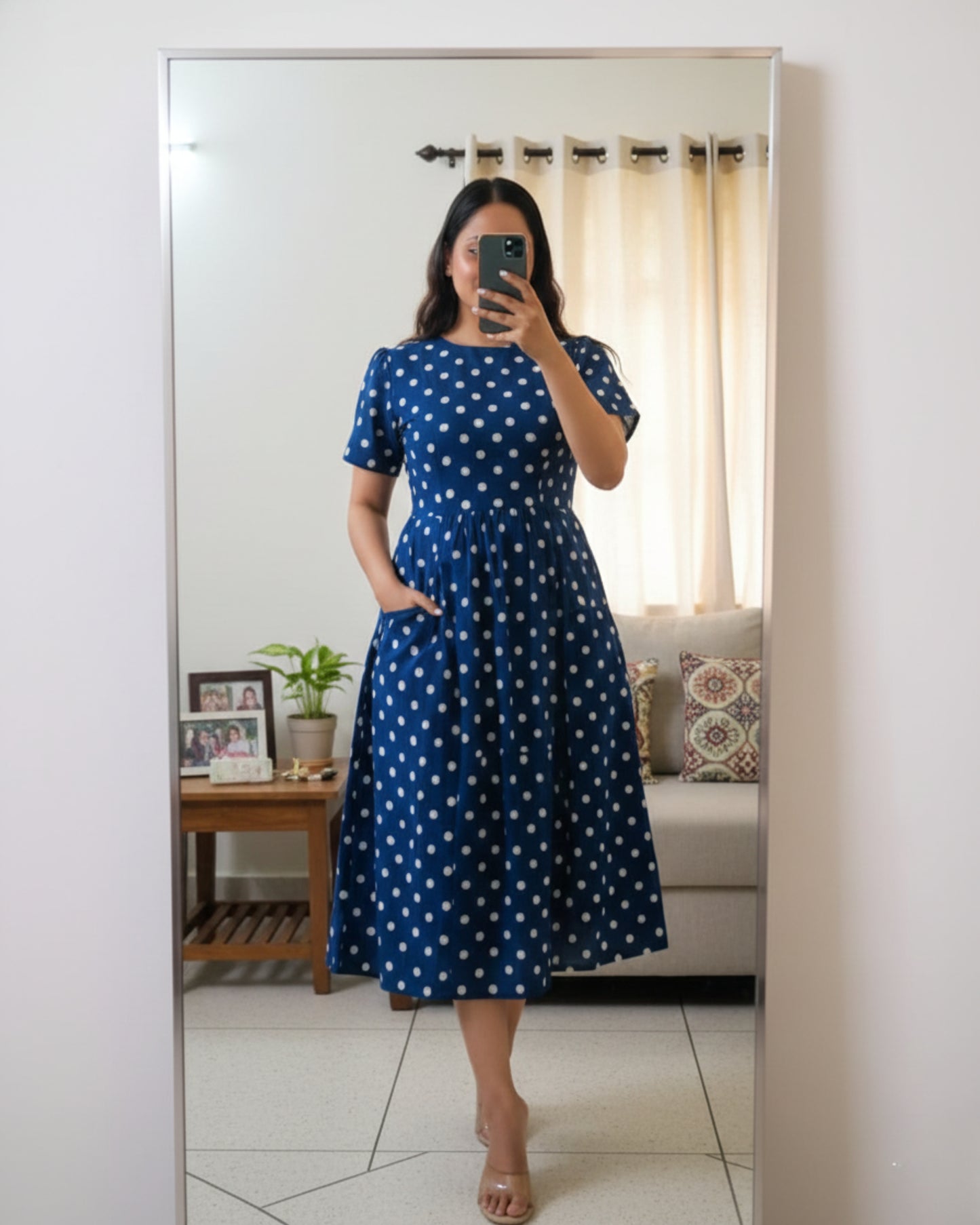 Stella Indigo Handblock Print Cotton Midi Dress