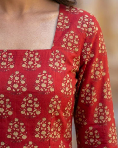 Naina Red HandBlock Printed Corset Back Kurti