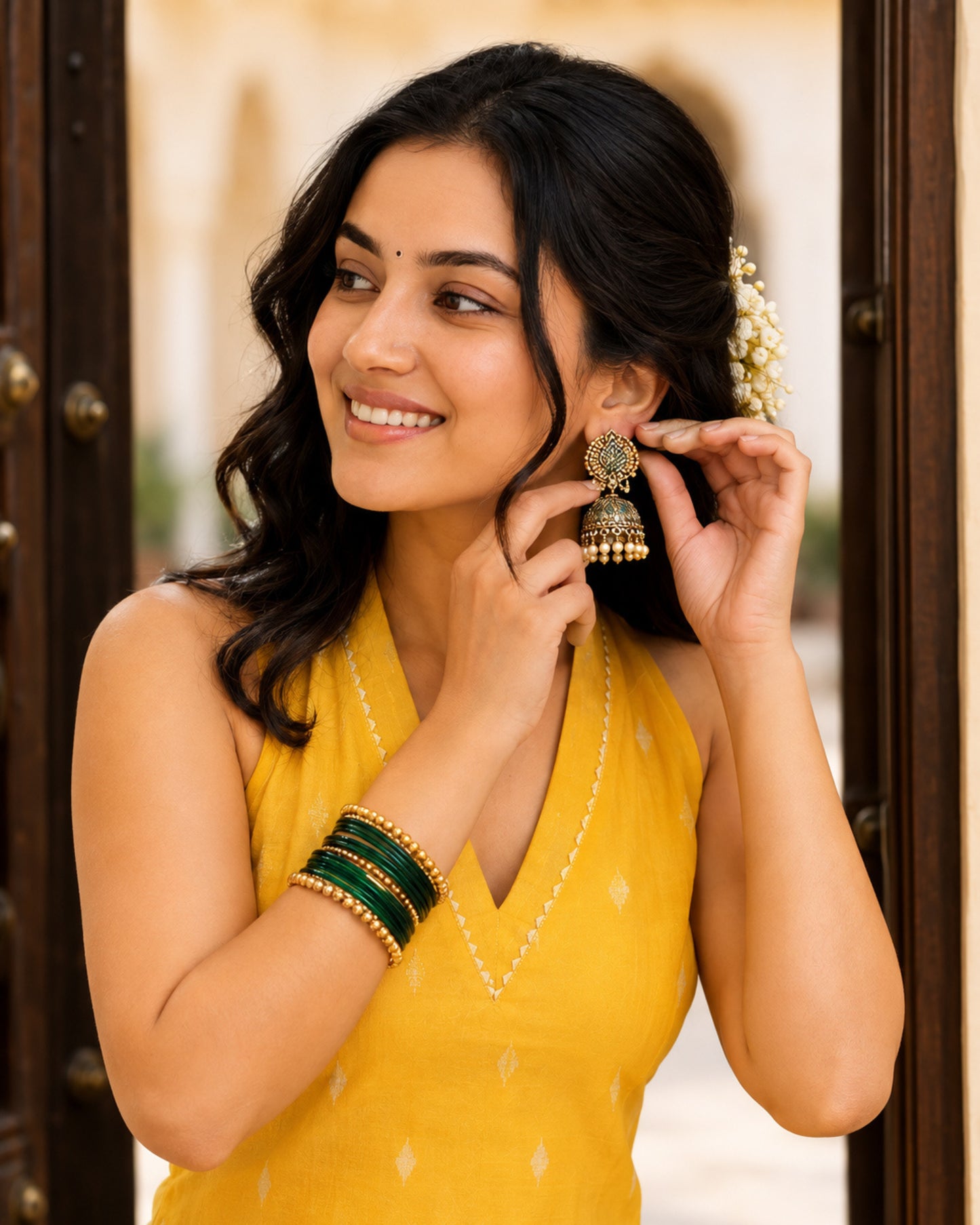 Kesar Mustard Yellow Cotton Lurex Short Kurti