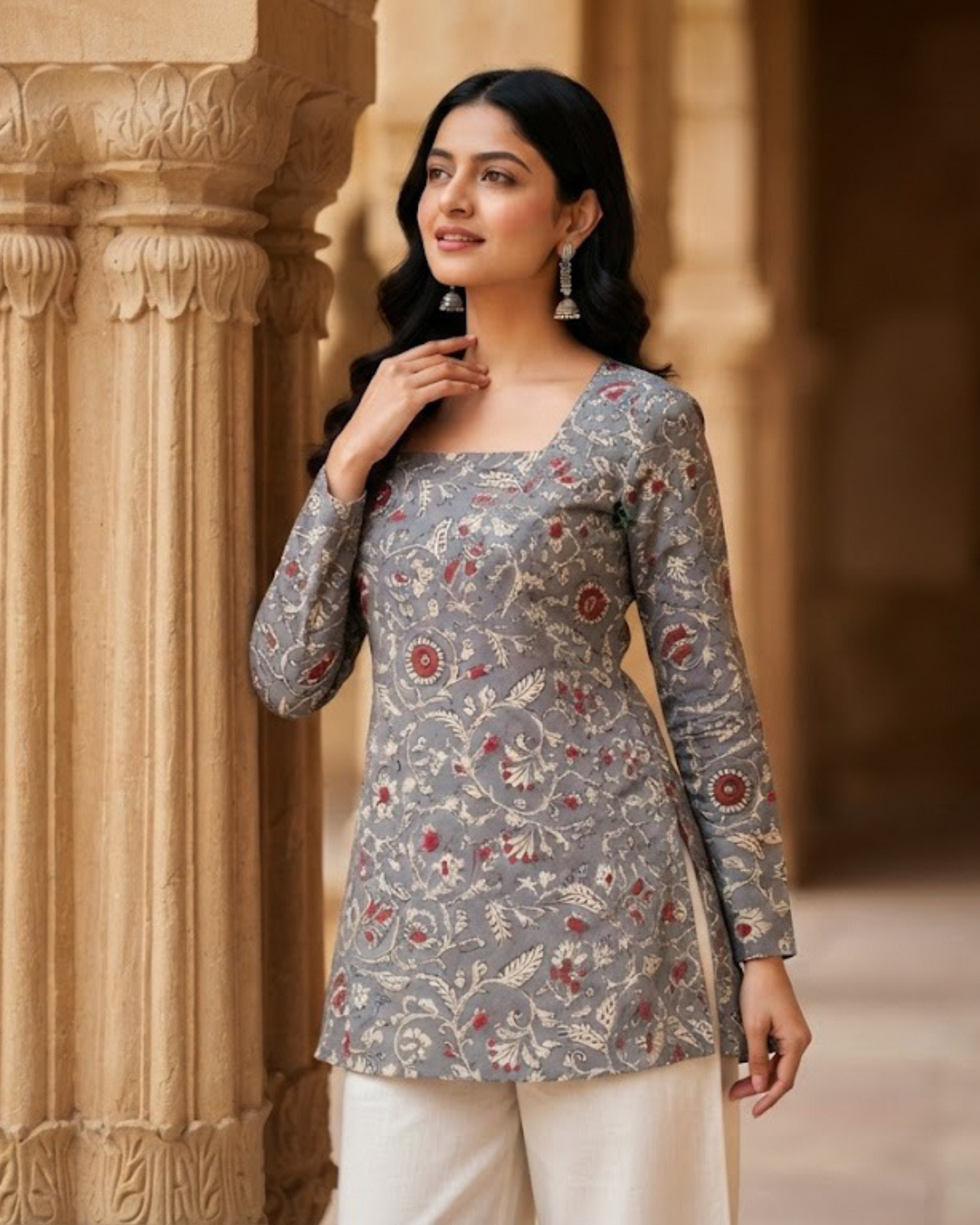 Dove Grey Corset Short Kurti